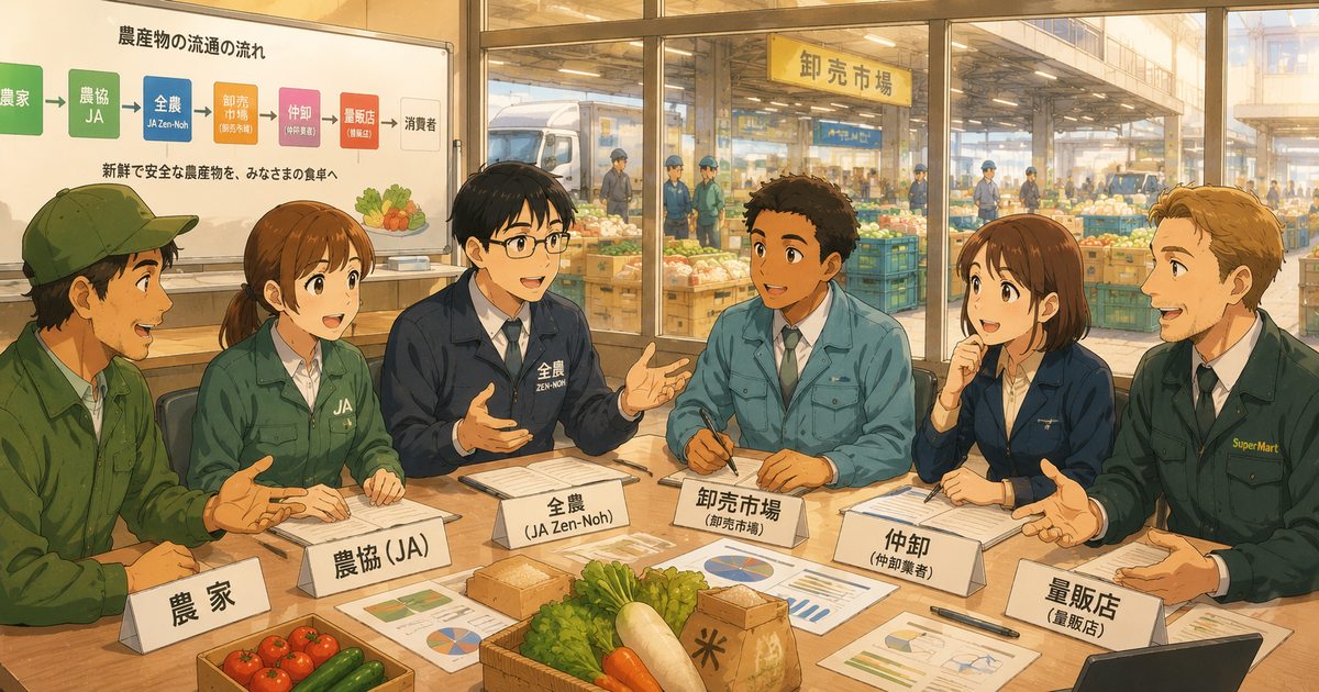 農家が作った野菜やお米は、どのようにスーパーへ届くの？農協・全農・市場・仲卸・量販店までの流れや、流通手数料の仕組みを小学生の子どもをもつ父親目線でやさしく解説。米価格高騰や農産物流通の裏側も詳しく紹介します。